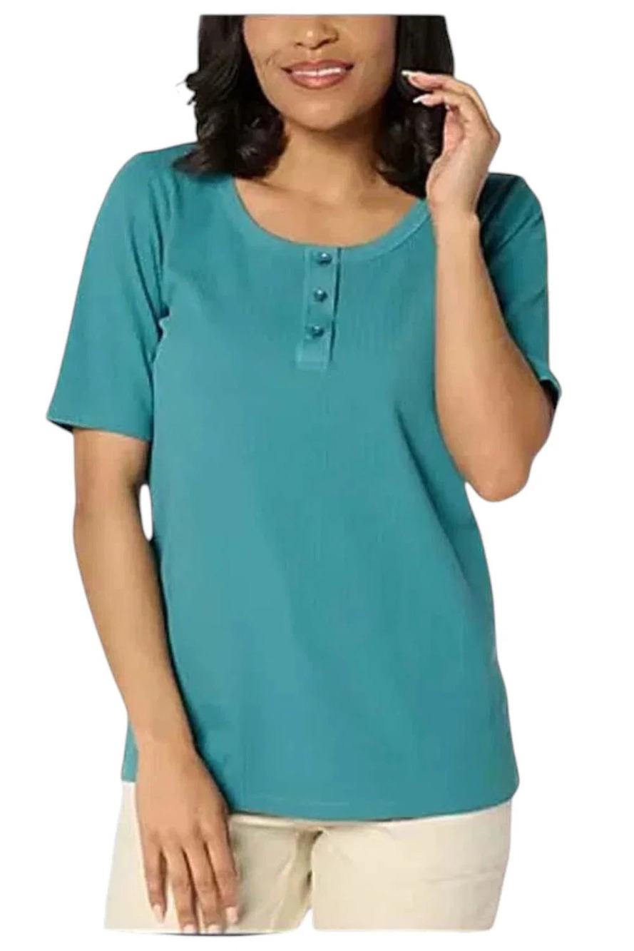 LOGO Principles Women's Rib Henley Blue - Regular